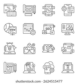 Conjunto de ícones lineares de design gráfico