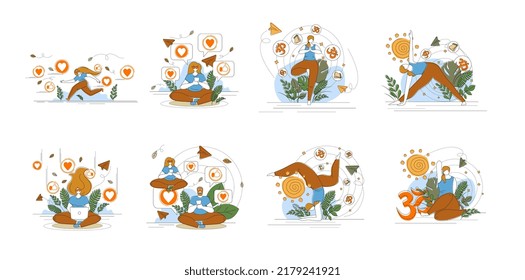 Set graphic drawings. Social networks, yoga class. Vector illustration.