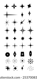 Set of graphic elements - 35 different starry shapes isolated on white 