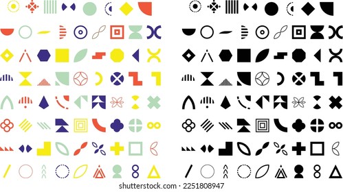 Conjunto de elementos gráficos. Bauhaus y el estilo de brutalismo inspirados. Elementos lineales abstractos vectoriales y formas geométricas audaces. Ideal para afiches, volantes, portadas, diseño web. Formas de futurismo retro 