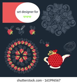 set of graphic elements for designer , strawberry dessert