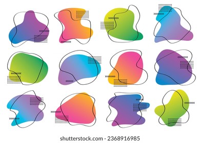 Set of graphic elements flowing liquid shapes and modern abstract geometric lines.