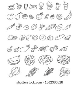 Set of graphic elements. Hand drawn food icons isolated on white background.