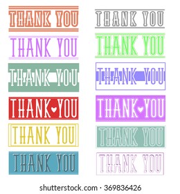Set of graphic elements "Thank you" on a white background. For banners, badges, stickers and labels.