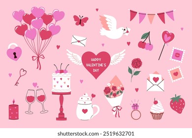 Set of graphic elements of Valentine's day. Vector graphics.