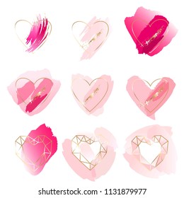 A Set Of Graphic Elements For Wedding Design Golden Foil Linear Hearts Rose Pastel A Set Of Graphic Elements For Wedding Design Golden Foil Linear Hearts Rose Pastel