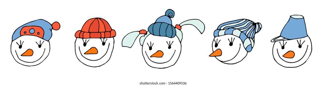 Set of Graphic Emoticons. Collection of Emoji. Smile web icons - snowman. Vector illustration on white background.