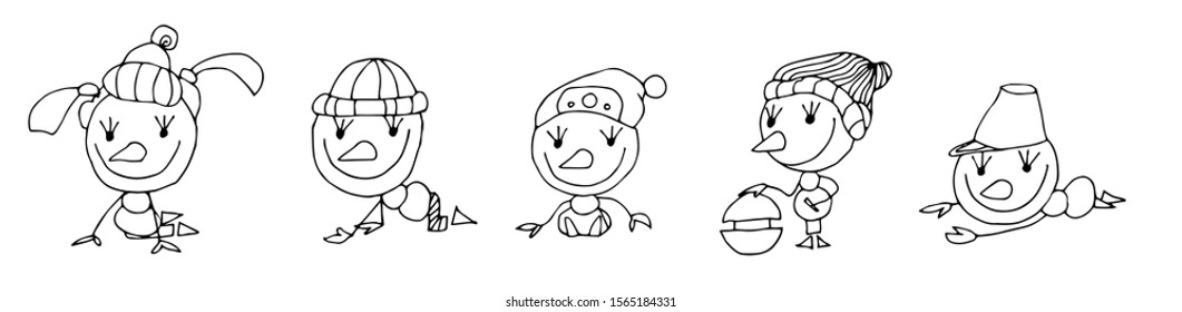 Set of Graphic Emoticons. Collection of Emoji. Smile web icons - snowman. Vector illustration on white background.