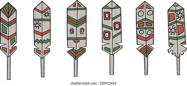 Set of graphic feathers in 