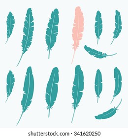 Set of graphic feathers.