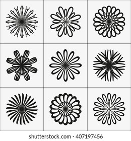 Set of graphic flowers. Abstract lotus symbols