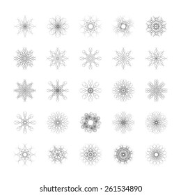 Set of graphic flowers, Set of vectorized flowers, Flower icon set, floral design elements, vector illustration