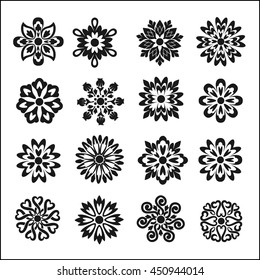 Set of graphic flowers.Vector symbols