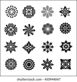 Set of graphic flowers.Vector symbols