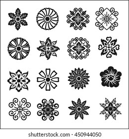 Set of graphic flowers.Vector symbols