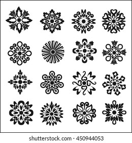 Set of graphic flowers.Vector symbols