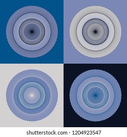 set of graphic guilloche rosettes in blue shades