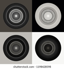 set of graphic guilloche rosettes in silver shades