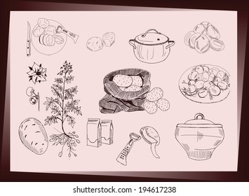  Set of graphic hand drawn illustrations