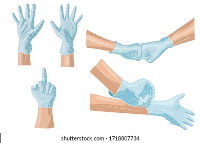 Set of graphic hands in a medical glove. Hand protection against bacteria. Quarantine. Coronavirus. Vector illustration