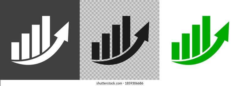 Set graphic up icons, business bar sign on black, transparent and white background – stock vector