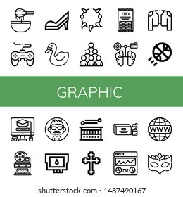 Set Of Graphic Icons Such As Dough, Game, High Heels, Swan, Necklace, World Pride Day, Pasta, Brain, Coat, Basketball, Mortarboard, Movie Theater, Man, Ink Cartridge , Graphic