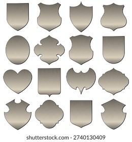 A set of graphic icons of various heraldic shapes for lettering and logos in a vintage engraving style. Vector illustration