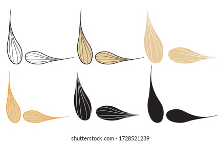 Set of graphic illustration with wheat grains in isolate on a white background. The theme of crops, agriculture or bakery products. Vector illustration