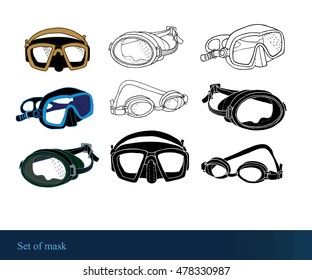 set of graphic mask, diving elements