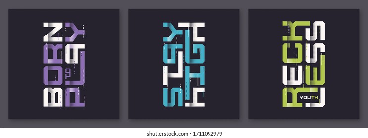 Set of graphic modern t-shirt vector designs, typography.