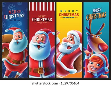 set of graphic postcards for Christmas with santa claus