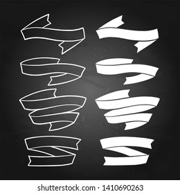 Set of graphic ribbons isolated on chalkboard background. Vector vintage design elements