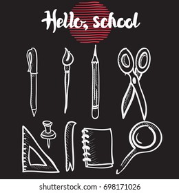 Set of graphic school icons and education icons.vector hand drawn illustration