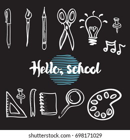 Set of graphic school icons and education icons.vector hand drawn illustration