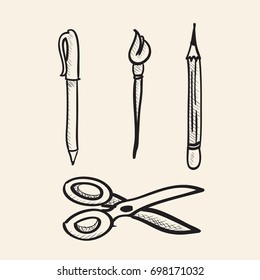 Set of graphic school icons and education icons.vector hand drawn illustration