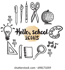 Set of graphic school icons and education icons.vector hand drawn illustration