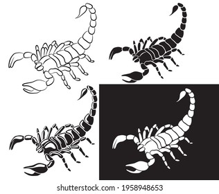 Set of Graphic scorpion isolated on white background, vector illustration for tattoo and print