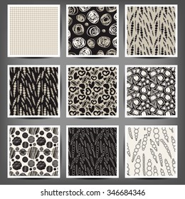 set of graphic seamless patterns heart cells