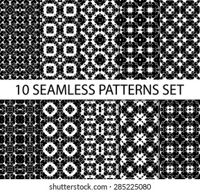 Set of graphic seamless patterns. Ten excellent modern ornaments with Swatch for filling.