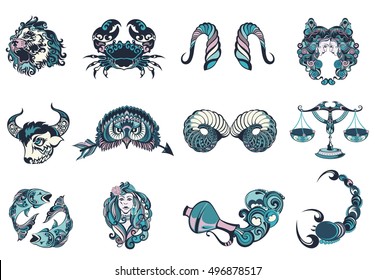 Set of  graphic signs of the Zodiac