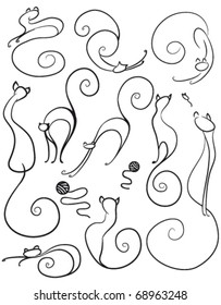 Set of graphic silhouettes black cats