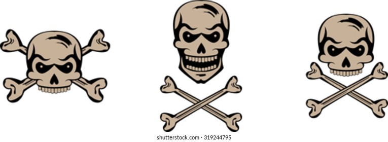Set of  graphic skulls with bones