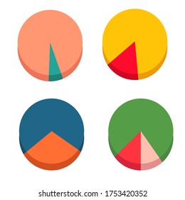 Set of graphic statistics pie charts from multicolored segments in various percentage proportion ratios for comparative analysis. Diagram template for business social economic concepts