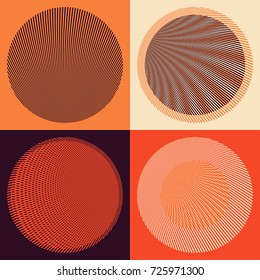 set of graphic symbols with linear circles in orange shades