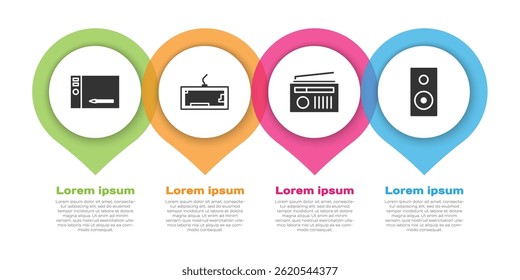 Set Graphic tablet, Keyboard, Radio with antenna and Stereo speaker. Business infographic template. Vector