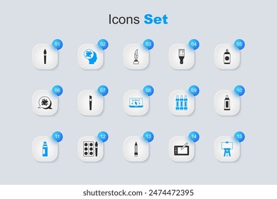 Conjunto de tableta gráfica, pincel de pintura, spray, rotulador, caballete de madera, tubo con paleta de pintura e icono de programa de diseño de computadora. Vector