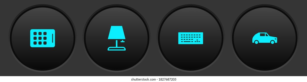 Set Graphic tablet, Table lamp, Keyboard and Car icon. Vector.