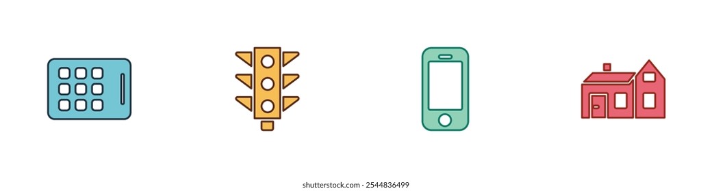 Set Grafik Tablet, Ampel, Smartphone und House-Symbol. Vektorgrafik