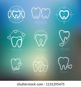 Set of graphic teeth.  Dental personage vector illustration. medical concept for your design. Oral hygiene, teeth cleaning. Teeth sticker. Vector Icon, illustration, Logotype, Logo