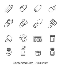Set of graphic tool icons, outline style.  Vector black line art icons set on white background